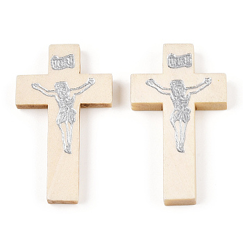 Printed Wooden Pendants, Crucifix Cross, For Easter, Old Lace, 41.5~42.5x23.5~24.5x4.5mm, Hole: 2mm