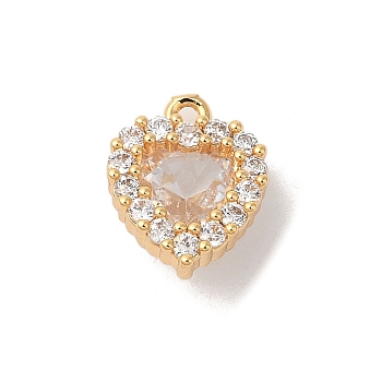 Brass Micro Pave Clear Cubic Zirconia Pendants, Nickle Free, Heart Charms, Real 18K Gold Plated, 11x9x5mm, Hole: 1mm