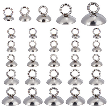 100Pcs 5 Styles 201 Stainless Steel Bead Cap Pendant Bails, for Globe Glass Bubble Cover Pendants, Stainless Steel Color, 5~7.5x4~10mm, Hole: 2~3mm, 20Pcs/style