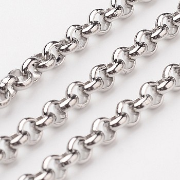 304 Stainless Steel Rolo Chains, Belcher Chain, with Spool, Unwelded, Stainless Steel Color, 4x1.5mm, about 32.8 Feet(10m)/roll