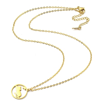 304 Stainless Steel Pendant Necklaces, Cat & Moon, Golden, 17.44 inch(44.3cm)