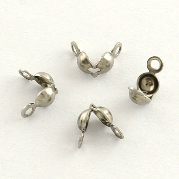 Stainless Steel Bead Tips, Open Clamshell Bead Tips, Stainless Steel Color, 8x4mm, Hole: 1.3mm
