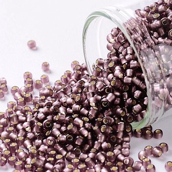 TOHO Round Seed Beads, Japanese Seed Beads, (26BF) Matte Silver Lined Medium Amethyst, 11/0, 2.2mm, Hole: 0.8mm, about 1110pcs/bottle, 10g/bottle