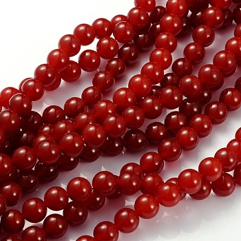 Natural Carnelian Beads Strands, Dyed, Round, FireBrick, about 10mm in diameter, hole:1.2mm, about 39pcs/strand, 15~16 inch