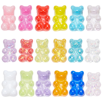 SUNNYCLUE 144Pcs 18 Colors Resin Cabochons, Bear, Mixed Color, 17~17.5x10.5~11x6~7.5mm, 8pcs/color