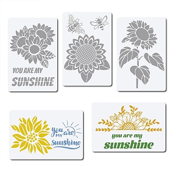 Plastic Drawing Painting Stencils Templates, Rectangle, Flower Pattern, 20x30cm, 5pcs/set