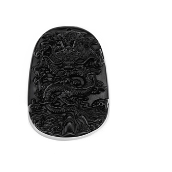 Natural Obsidian Carved Big Pendants, Dragon, 61x44mm