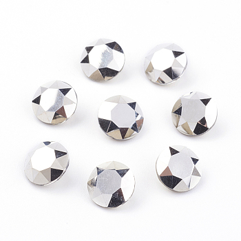 Pointed Back & Back Plated Glass Rhinestone Cabochons, Grade A, Faceted, Flat Round, Comet Argent Light, 8x4.5mm