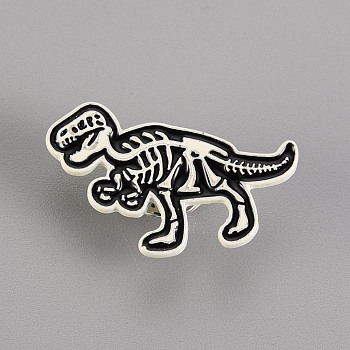 Spray Painted Alloy Brooches, Enamel Pin, with Butterfly Clutches, Dinosaur, Cadmium Free & Lead Free, Platinum, Black, 20x30mm, Pin: 1mm