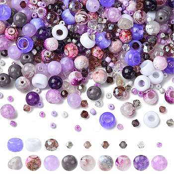 DIY Round Beads Findings Kits, Including Natural Quartz & Plastic & Glass Beads, Natural Ametrine Chip Beads, Purple, 3~9x1.5~8.5mm, Hole: 0.8~3.7mm