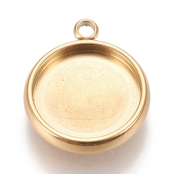Ion Plating(IP) 304 Stainless Steel Pendant Cabochon Settings, Lace Edge Bezel Cups, Flat Round, Golden, Tray: 12mm, 17x14.5x3mm, Hole: 1.8mm