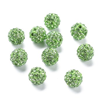Polymer Clay Rhinestone Beads, Pave Disco Ball Beads, Grade A, Round, PP15, Peridot, 10mm, Hole: 1.8~2mm