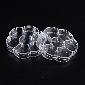 Plastic Bead Containers, Jewelry Box for Nail Art Decoration, Flower, Clear, 7 Compartments, about 10.5cm long, 9.2cm wide, 2cm thick