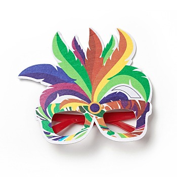 Felt Brazil Carnival Eyeglasses Frame Decoration, Glasses Masquerade Masks, Stage Performance Props, with Plastic Holder, Feather Pattern, 166x162x16mm