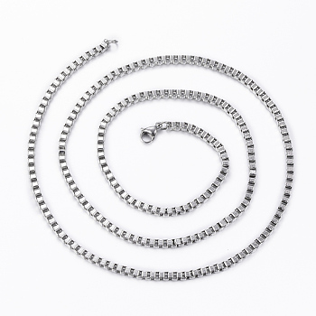 304 Stainless Steel Box Chain Necklaces, with Lobster Clasps and Extender Chains, Stainless Steel Color, 26.7 inch(68cm)