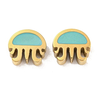 Ion Plating(IP) Rack Plating 316L Surgical Stainless Steel Beads, with Enamel, 
Real 18K Gold Plated, Jellyfish, Aqua, 8.5x9.5x3.5mm, Hole: 1.8mm