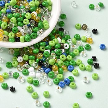 Opaque & Transparent & Metallic Colours Glass Seed Beads, Round Hole, Round, Green, 4~4.5x2.5~3mm, Hole: 1.2~1.4mm, about 5769Pcs/pound