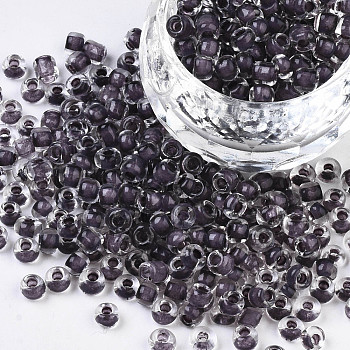 6/0 Glass Seed Beads, Transparent Inside Colours, Round Hole, Round, Gray, 6/0, 4~5x2.5~4.5mm, Hole: 1.2mm, about 500pcs/50g