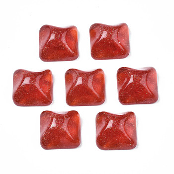 Transparent Resin Cabochons, Water Ripple Cabochons, with Glitter Powder, Square, Dark Red, 16x16x8.5~9mm