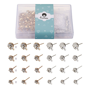 Alloy Crystal Rhinestone Stud Earring Finding, with Loop and Ear Nuts, Half Round, Mixed Color, Stud Earring Finding: 160pcs/Box,
Plastic Ear Nuts: 200pcs/Box