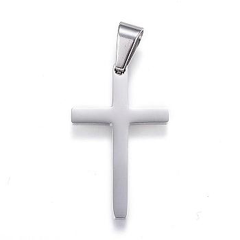 304 Stainless Steel Pendants, Cross, Stainless Steel Color, 32x20x3mm, Hole: 4mm