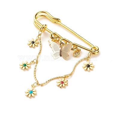 Butterfly & Star & Flower Charm Brass Brooch Pin(JEWB-BR00060)-3