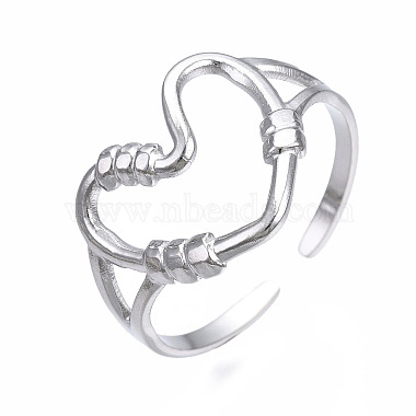 304 Stainless Steel Heart Open Cuff Ring(X-RJEW-T023-80P)-3