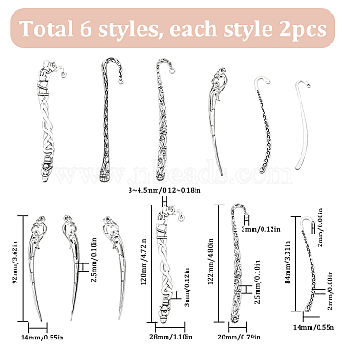 12Pcs 6 Style Tibetan Style Alloy Bookmarks Findings with Hole(FIND-SC0006-56)-2