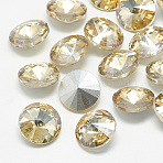 Pointed Back Glass Rhinestone Cabochons, Rivoli Rhinestone, Back Plated, Faceted, Cone, Light Colorado Topaz, 14x7mm(X-RGLA-T086-14mm-06)