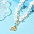 Summer Beach Brass Shell Shaped Pendant Natural Trochid Shell Chip Beaded Necklaces for Women, White, Golden, 17.91 inch(45.5cm)(NJEW-JN06107)