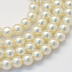 Baking Paint Glass Pearl Bead Strands, Pearlized, Round, Light Yellow, 5~6mm, Hole: 1mm, about 160~170pcs/strand, 75~79cm(X-HY-Q003-5mm-02)
