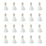 Polycotton(Polyester Cotton) Tassel Pendant Decorations, Mini Tassel Charms, with Iron Findings and Metallic Cord, White, 10~15x2~3mm, Hole: 1.5mm(FIND-YW0004-58C)
