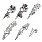 6Pcs 6 Styles Alloy Finger Rings, Full Finger Armour Bendable Knuckle Joint Ring, Antique Silver & Platinum, 15~19.5mm, 1pc/style(RJEW-AR0001-07)