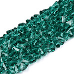 Transparent Glass Beads Strands, Triangle, Faceted, Teal, 3~3.5x4~4.5x4~4.5mm, Hole: 0.8mm, about 121~131pcs/strand, 14.37~15.35 inch(36.5~39cm)(GLAA-N018-4mm-04)