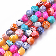 Natural Trochid Shell/Trochus Shell Beads Strands, Dyed, Round, Colorful, 6~9x5~8x4.5~8mm, Hole: 0.9mm, about 60pcs/strand, 14.96 inch~15.75 inch(38~40cm)(SSHEL-N032-56)