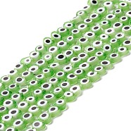 Handmade Evil Eye Lampwork Beads Strands, Heart, Lime, 5x6x2mm, Hole: 1mm, about 63~67pcs/strand, 12.60~12.99 inch(32~33cm)(X1-LAMP-F023-A09)