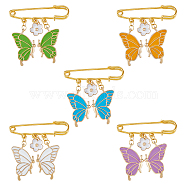 10Pcs 5 Colors Butterfly & Flower Charm Alloy Enamel Brooches for Women, Iron Safety Pin Brooch, Kilt Pins, Mixed Color, 50mm, 2pcs/color(JEWB-FH0001-49)