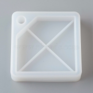 DIY 4 Compartments Square Layered Rotating Storage Box, Silicone Molds, for Epoxy Resin UV Resin Jewelry Making, White, 110x108x27.5mm, Fit for 15mm Plastic Stick, Inner Size: 21~86x40~43mm(X-AJEW-D046-03A)