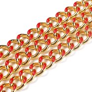 Golden Brass Enamel Curb Chain, Twisted Chain, Long-Lasting Plated, with Spool, Unwelded, Red, 10.5x8x3.5mm, 32.8 Feet(10m)/roll(CHC-H103-07L-G)