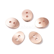 Brass Button Clasps, Rose Gold, about 10mm wide, 14mm long, 1mm thick, hole: 2mm(KK-G080-RG)