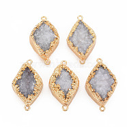Natural Druzy Agate Connector Charms, with Light Gold Plated Brass Loops, Rhombus, 38~41x21~23x7~10mm, Hole: 1.8mm(G-N326-117)