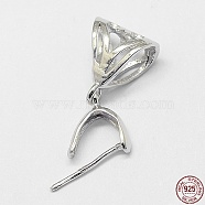 Rhodium Plated 925 Sterling Silver Pendant Bails, Ice Pick & Pinch Bails, Platinum, 16.5x7.5mm, Hole: 4x6mm, Pin: 0.5mm(X-STER-A102-005P)