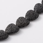 Dyed Natural Lava Rock Bead Strands, Heart, Black, 20~21x20~21x7~8mm, Hole: 1mm, about 20pcs/strand, 15.55 inch(G917-11)