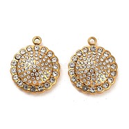 304 Stainless Steel Pendants, with Rhinestone, Sunflower Charms, Real 14K Gold Plated, 19x16x6mm, Hole: 1.6mm(STAS-L022-083G)