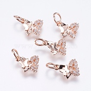Brass Micro Pave Cubic Zirconia Charms, Cadmium Free & Lead Free, Butterfly, Real Rose Gold Plated, 11x10x2mm, Hole: 3mm(X-RB-I077-08RG-RS)
