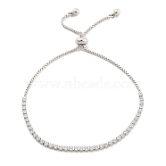 Brass Pave Clear Cubic Zirconia Flat Round Box Chain Slider Bracelets, Nickle Free, Long-Lasting Plated, Platinum, 10-1/4 inch(26cm)(BJEW-B094-12A-P)