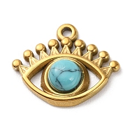 Natural Turquoise Dyed Eye Pendants, Golden Plated 304 Stainless Steel Eye Charms, 16.5x20x5mm, Hole: 1.6mm(STAS-Q249-01G-04)