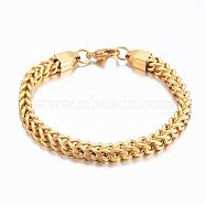 304 Stainless Steel Wheat Chain Bracelets, with Lobster Claw Clasps, Golden, 8-1/4 inch(21cm), 6mm(BJEW-H508-06G)