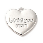 Rack Plating Alloy Pendants, Cadmium Free & Lead Free, Heart with Word Love You Mom, Platinum, 18x19.5x2mm, Hole: 1.8mm(PALLOY-K256-23P)