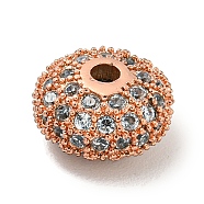 Brass Micro Pave Clear Cubic Zirconia Beads, Rondelle, Rose Gold, 10x6mm, Hole: 2mm(KK-G493-50RG)